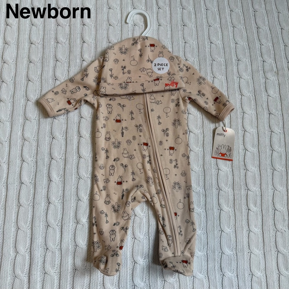 Miffy Baby Footed Sleeper Outfit Set NEW Newborn Hat Nintje Dutch Bunny Cottage